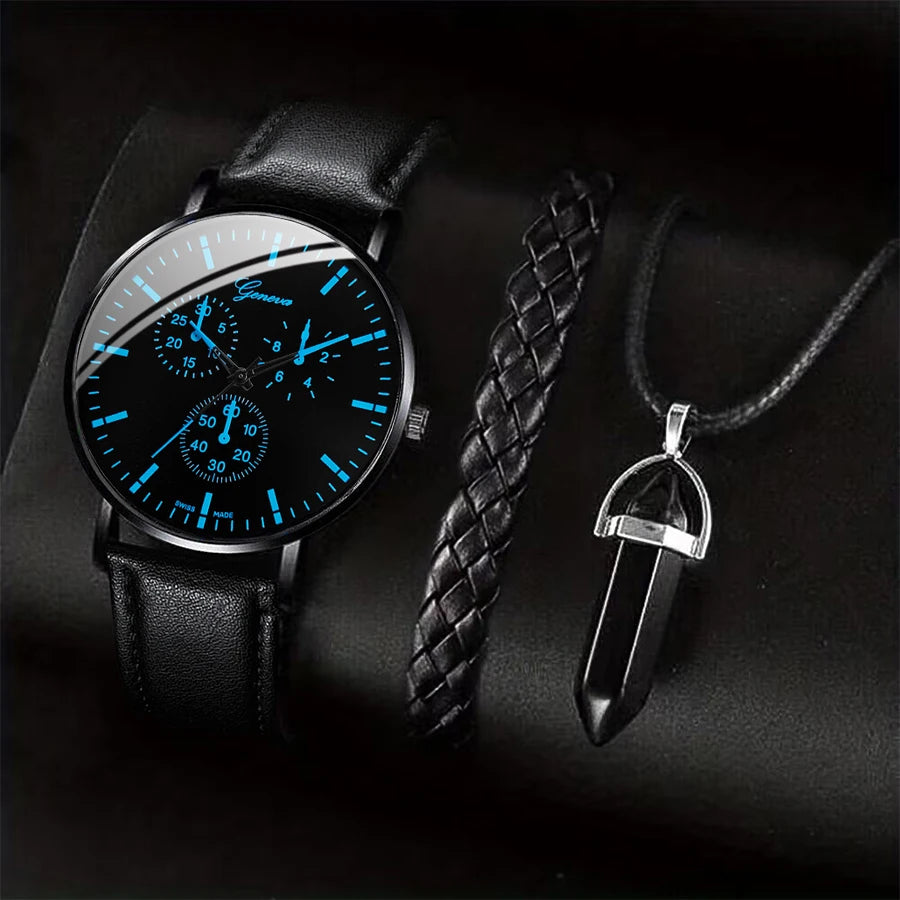 Kit Relógio Masculino 3 Peças – Relógio + Pulseira + Colar