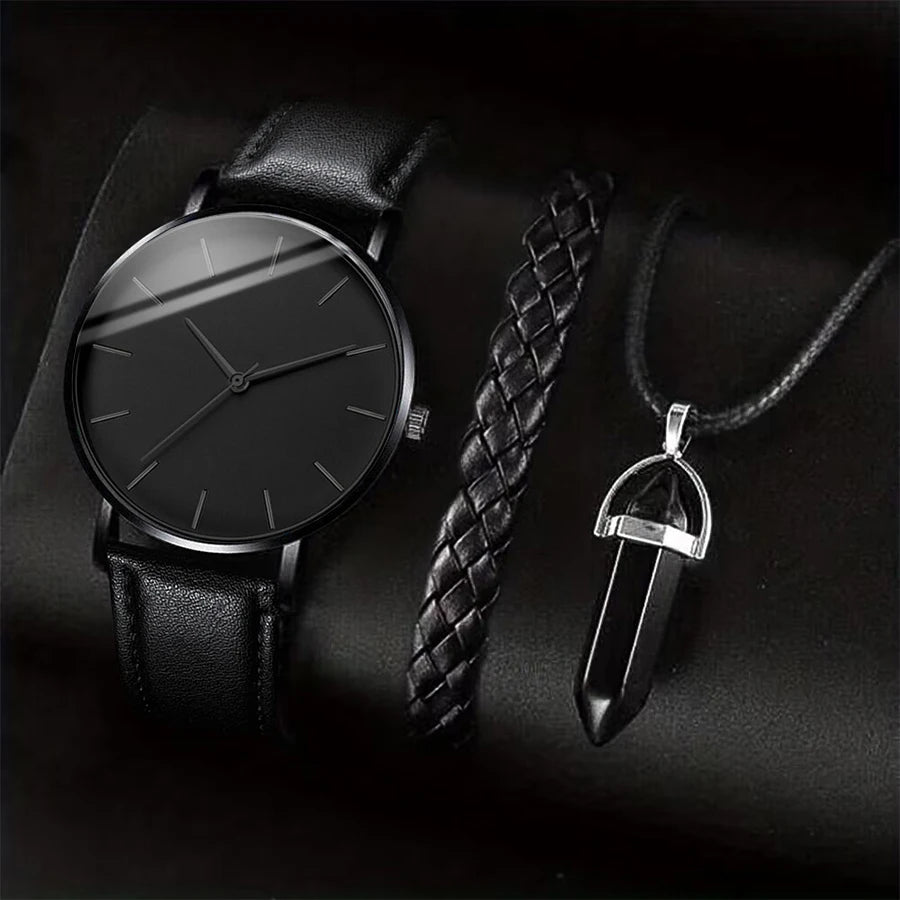 Kit Relógio Masculino 3 Peças – Relógio + Pulseira + Colar